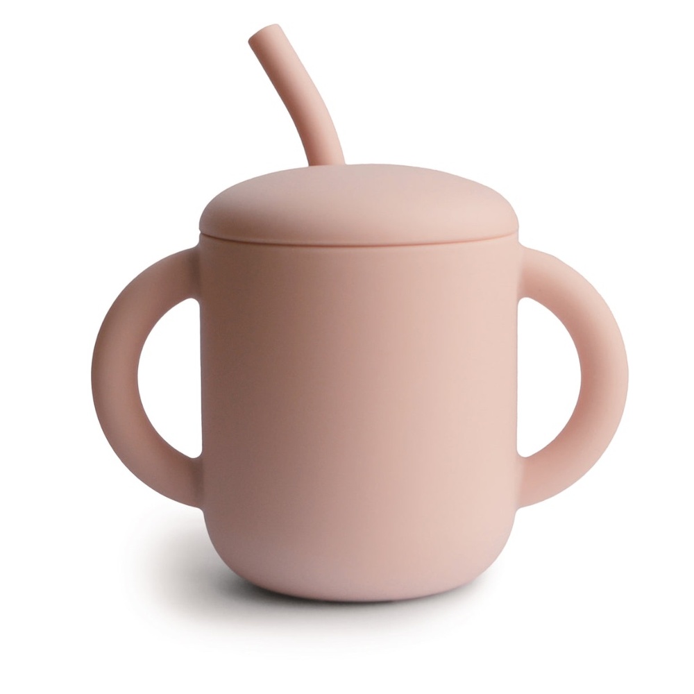 Mushie Silicone Training Cup + Straw Blush NWT Baby Feeding Cup